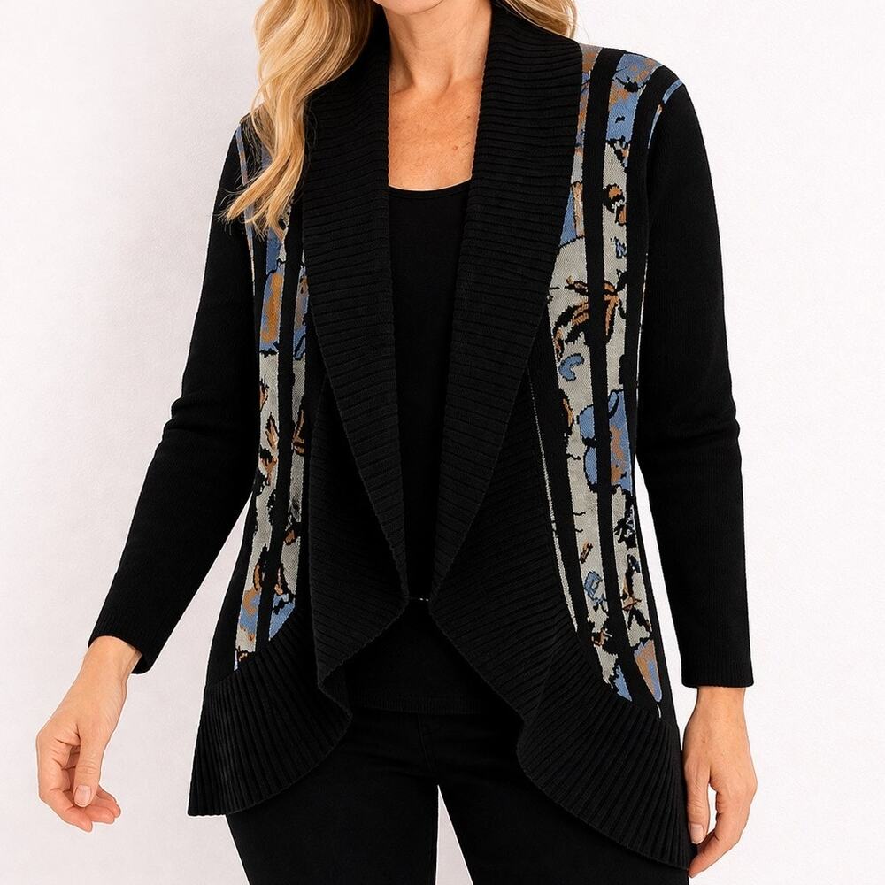 Angel Apparel Artsy Black Floral Cocoon Cardigan XL Shrug